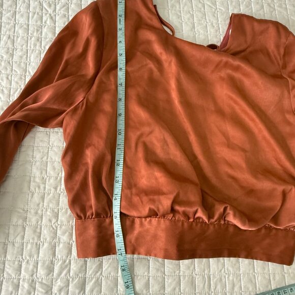 Louna Burnt Orange Tie-Back Long Bell Sleeve Cropped Top,  L Polyester/Spandex/R - Picture 10 of 11